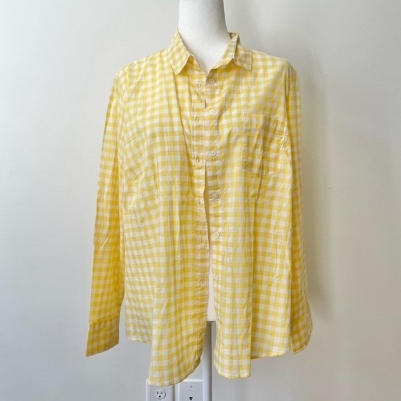 J. Crew Yellow and White Gingham Long Sleeve Button Up cotton Size 3X NWT - Picture 1 of 7